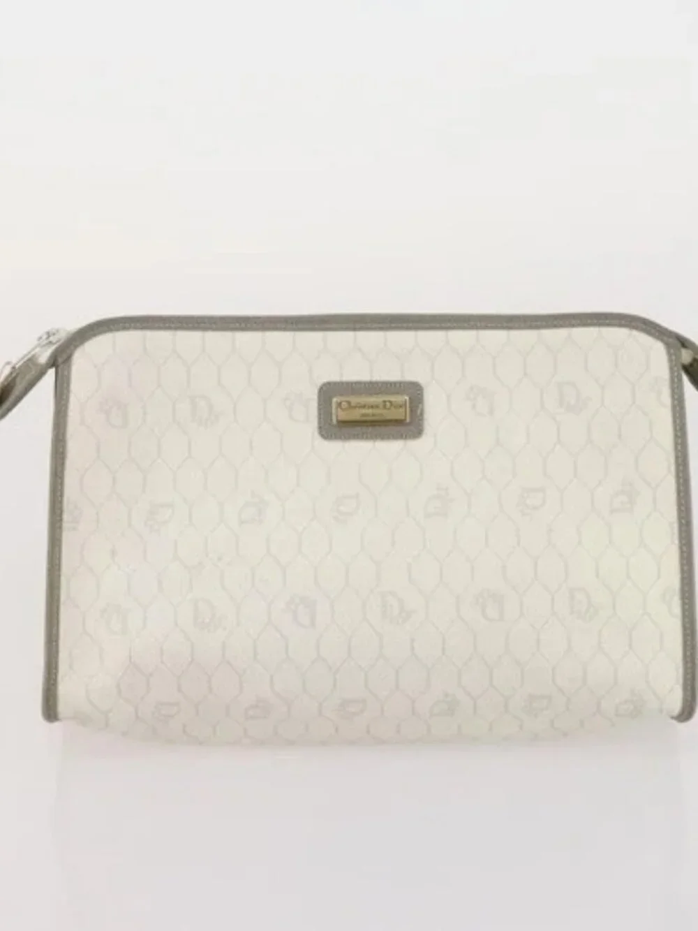 Christian Dior Honeycomb Canvas Clutch Bag PVC 3 Set White Black Auth fm5350